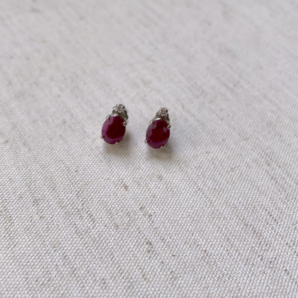 Ruby And Diamond Earrings. Silver Backing. - image 3